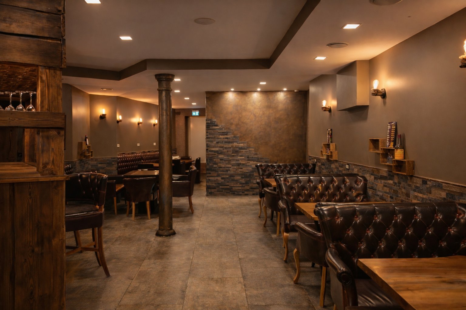 SEFA Sitzbereich mit stimmungsvoller Beleuchtung